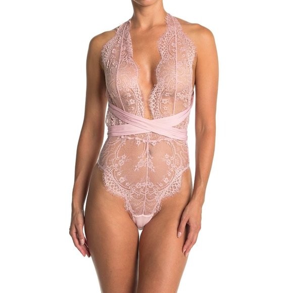 Free People Tops - Free People M Pink Showoff Bodysuit Lace Ballet